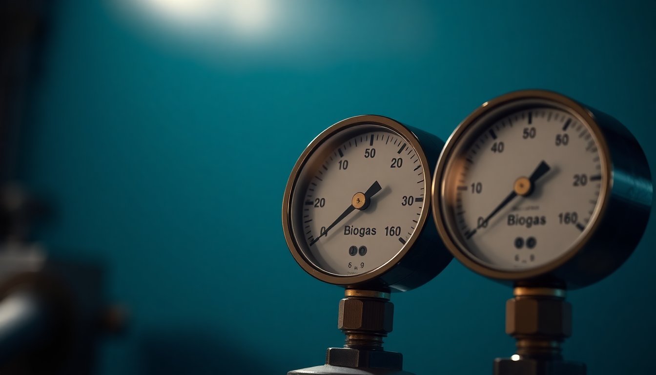 Close-up of biogas pressure gauges
